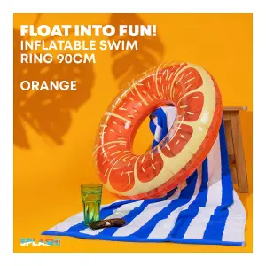 INFLATABLE ORANGE SWIM RING 90CM