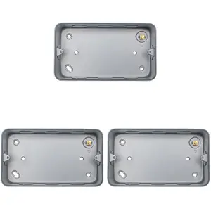 3 PACK 2 Gang 40mm Surface Mount METAL CLAD Back Box Switch Socket Rounded Earth