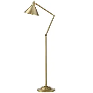 Floor Lamp Funnel Shaped Shade Moveable Ball Joints Aged Brass LED E27 100W