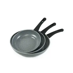 URBN-CHEF 3 Pcs Forged Carbon Steel Marble Grey Pot Non-stick Frying Pan Set