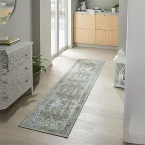 Dunelm Gabriella Washable Runner, Persian, Size: 60cm X 230cm (2ft X 7.5Ft), Green, Gabriella Sage