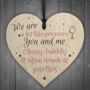 Red Ocean Prosecco Gift For Her Friendship Best Friend Sign Wooden Heart Plaque Novelty Birthday