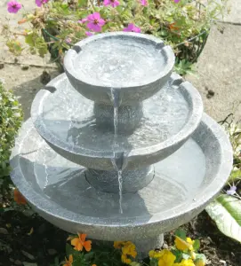 Primrose Hatfield Solar Powered 3 Tier Cascading Grey Outdoor Stone Effect Water Feature 42cm