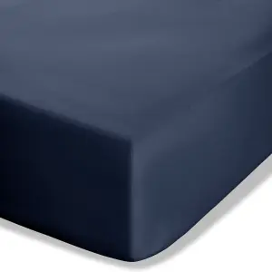 Catherine Lansfield Bedroom Easy Iron Percale Combed Fitted Sheet 25cm Depth Navy Blue