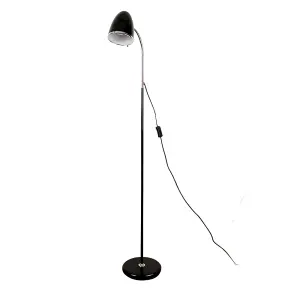 ValueLights Kuppel Modern Gloss Black and Polished Chrome Metal Adjustable Reading Study Desk Spotlight Floor Lamp