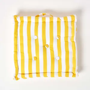 Homescapes Cotton Yellow Thick Stripe Floor Cushion, 40 x 40 cm