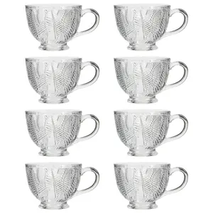 Set of 8 Vintage Style Embossed Botanical Design Coffee Mug Clear Tea Cups