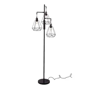 Black Modern Industrial Style 3-head Floor Lamp with Irregular Shade, Assembly Required