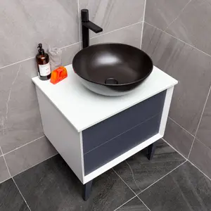 Queens White Floor Standing Bathroom Vanity Unit with Pre-drilled Tap Hole Worktop (W)65cm (H)69cm