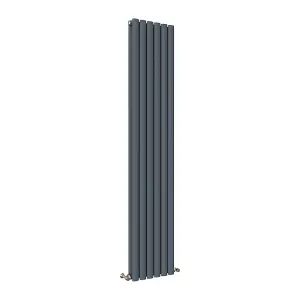 Vertical Anthracite Double Oval Panel Radiator (H)1800mm x (W)354mm, 6908 BTU.