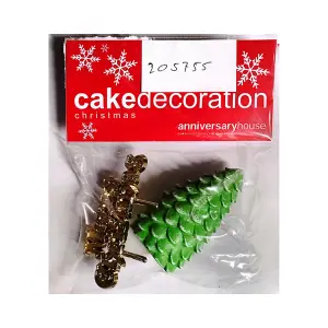 Anniversary House Merry Christmas Tree Cake Decoration Gold/Green (One Size)