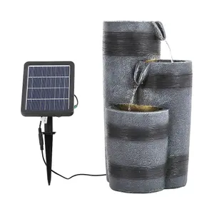 Solar Powered Garden Water Fountain Rockery Decor with Warm Light 48cm H