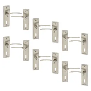 URBNLIVING 159mm Length 12 Pcs Como Metal & Satin Nickel Latch Door Keyhole Handles Set