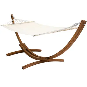 Charles Bentley 3M Garden Hammock With Wooden Arc Stand One Person - Cream