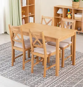 Hallowood Furniture Waverly Oak Dining Table (TAB1200) Set with 4 Small Cross Back Chairs (Beige Seat)