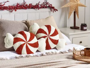 Set of 2 Cushions SPIRAL CANDY 35 x 58 cm Geometric Embroidery White