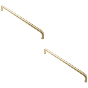 2 PACK - Round D Bar Pull Handle 469 x 19mm 450mm Fixing Centres Satin Brass PVD