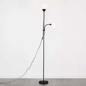 ValueLights Mozz Black 2 Way Mother/Father Parent & Child Uplighter and Spotlight Design Floor Lamp with 2 x LED Bulbs