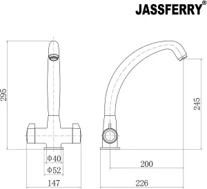 JASSFERRY Monobloc Mixer Tap Swivel Spout Twin Lever for Kitchen Sink