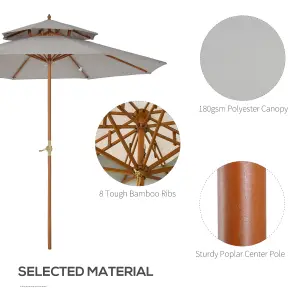 Outsunny Wood Patio Parasol Sun Shade Outdoor Garden Umbrella Canopy Grey