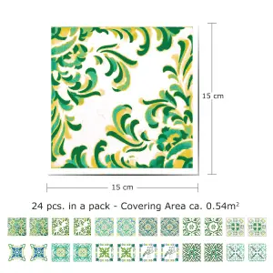 24 Pieces 15x15cm Turkish Green Mosaic Tile Stickers