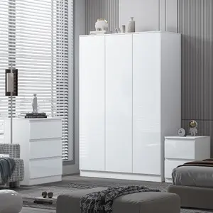 Stora 3 Door Triple Wardrobe Large High Gloss White