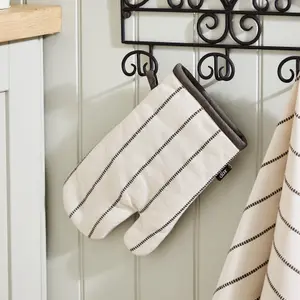 Traditional Style Mocha Cotton French Stripe Single Oven Glove