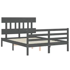 Berkfield Bed Frame with Headboard Grey 140x190 cm Solid Wood