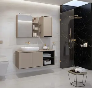 Irvine 20 Bathroom Cabinet W780mm H710mm D180mm - Congo & Black with Mirrored Door and Sleek Design