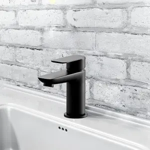 BATHWEST Black Basin Taps with Pop Up Waste Modern Monobloc Chrome Brass Matte Black Bathroom Sink Taps