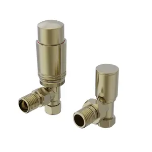 Right Radiators Brushed Brass Angled Thermostatic TRV & Manual Radiator Valves 15mm x 1/2" One Pair