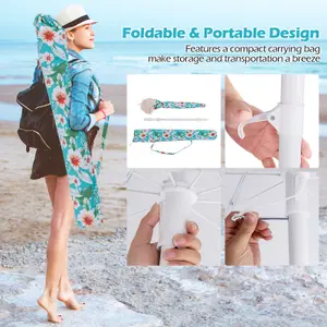 Costway 180 cm Fringe Beach Umbrella Portable Patio Tassel Parasol w/ Bag