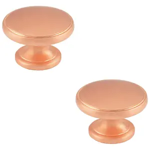 2 PACK - Ring Domed Cupboard Door Knob 32mm Diameter Satin Copper Cabinet Handle