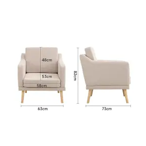 Beige Linen Upholstered Home Office Armchair Recliner Chair Sofa Chair with Wood Legs