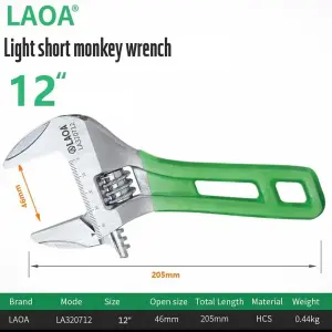 LAOA 320712, stubby wide opening jaws adjustable wrench 205mm long soft grip