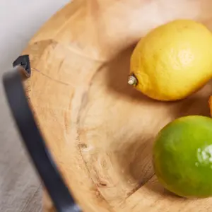 Circular Wood Tray with Handles Kitchen Platter Serving Plate