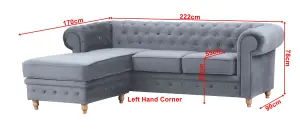 Windsor Chesterfield style Slate French Velvet fabric Corner Sofa (Left Hand Corner)