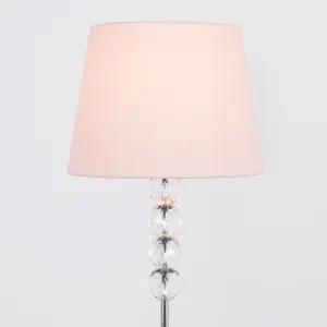 ValueLights Eleanor Modern Silver Chrome and Clear Acrylic Ball Floor Lamp with Pink Shade