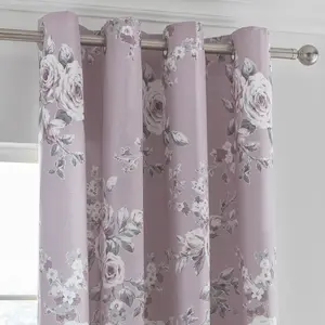 Canterbury Floral Lined Eyelet Curtains (Set of 2) Heather