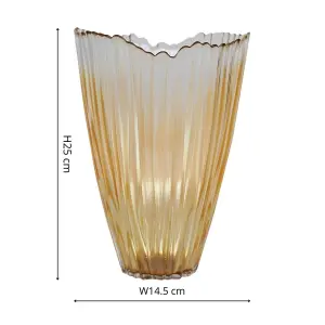 Amber Rippled Glass Vase H25Cm W14.5Cm