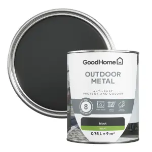 GoodHome Outdoor Black Satinwood Exterior Metal paint, 750ml Tin