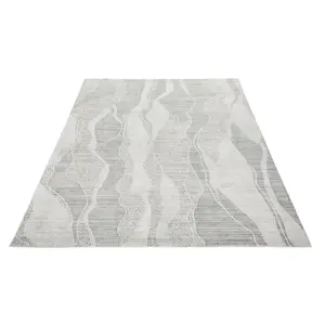 White Grey Abstract Wool Luxurious Modern Easy to Clean Abstract Dining Room Bedroom and Living Room Rug -170cm X 240cm