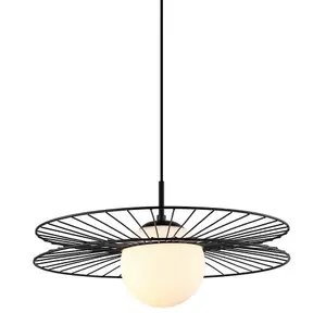 Luminosa Modern Hanging Pendant Black 1 Light  with Black, White Shade, E27