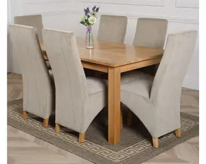 Oslo 150 x 90 cm Medium Oak Dining Table and 6 Chairs Dining Set with Lola Grey Fabric Chairs