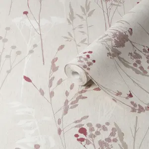 GoodHome Hayfield Cream & red Floral Textured Wallpaper Sample