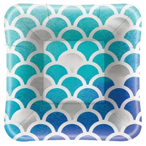 Unique Party Foil Scallop Appetiser Plates (Pack of 8) Ocean Blue (One Size)