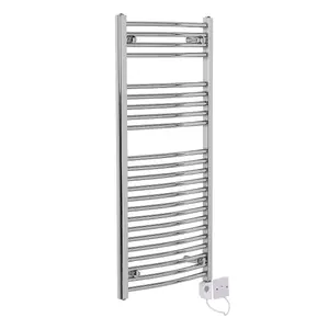 Right Radiators Electric Heated Towel Rail Radiator Curved Pre-filled Thermostatic Ladder Warmer Chrome 1100x500 mm