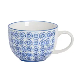 Nicola Spring Hand-Printed Cappuccino Cup - Japanese Style Porcelain Tea Coffee Crockery Cups - 250ml - Navy