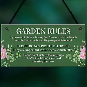 Red Ocean Novelty Garden Rules Sign for Outdoor Decor Funny and Quirky Sign for Garden Enthusiasts