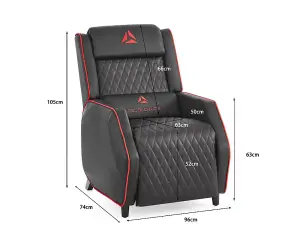 Cougar Gaming Recliner Armchair with Footrest , Black Faux Leather With Red Trim